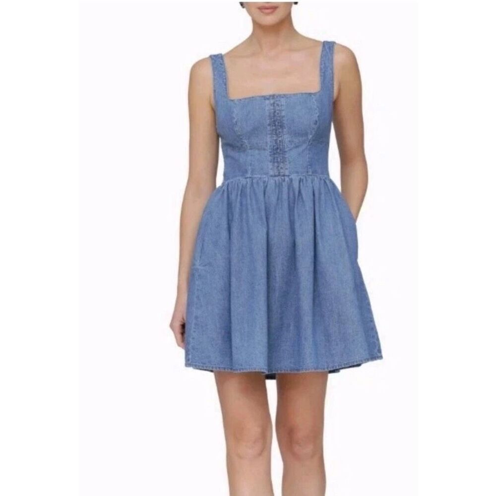 Avec Les Fillies Denim Bustier Fit & Flare Mini Dress